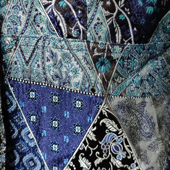 Coldwater Creek M womens vintage patchwork paisley triangle jacket blue silver - Picture 9 of 16